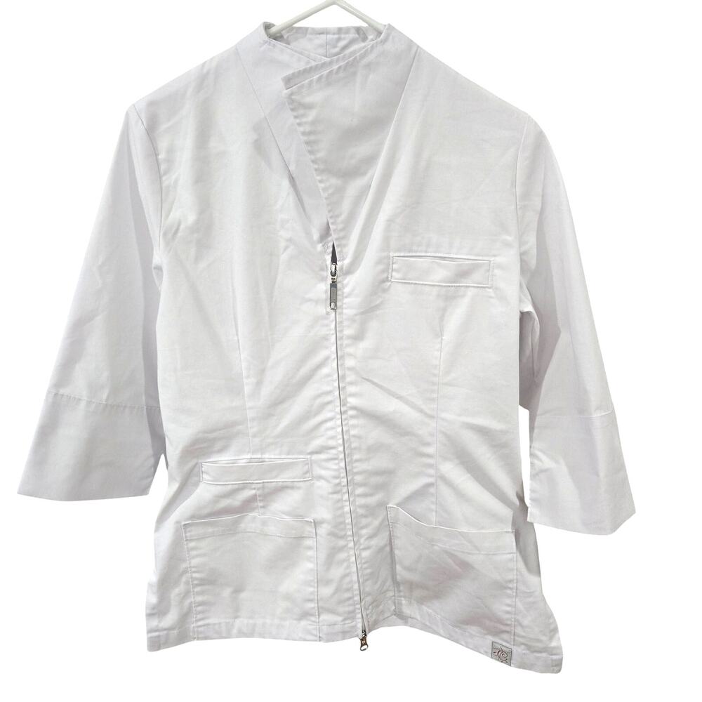 Cira Size P/S Womens White Mao Neck Double-Ended Zipper Deep Pockets 3/4 Sleeves